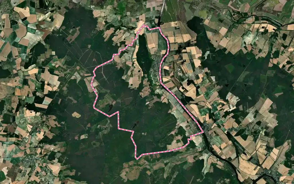 Vue satellite de Leugny avec ses contours administratifs