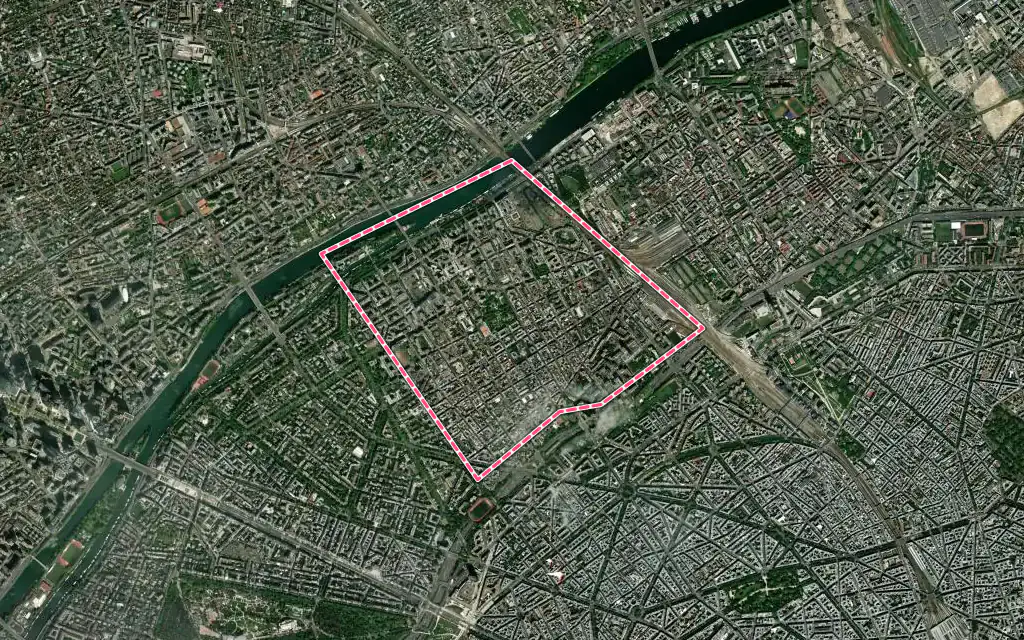 Vue satellite de Levallois-Perret avec ses contours administratifs