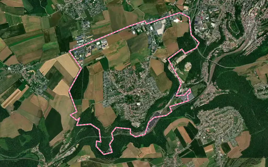Vue satellite de Lexy avec ses contours administratifs