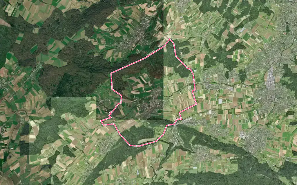 Vue satellite de Leymen avec ses contours administratifs