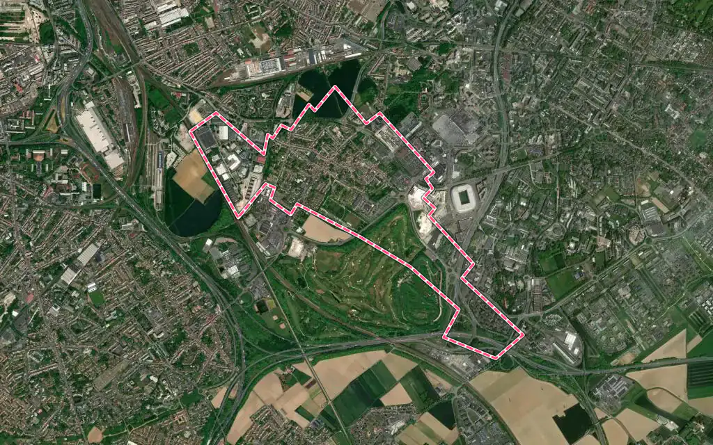 Vue satellite de Lezennes avec ses contours administratifs