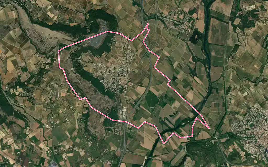 Vue satellite de Lézignan-la-Cèbe avec ses contours administratifs