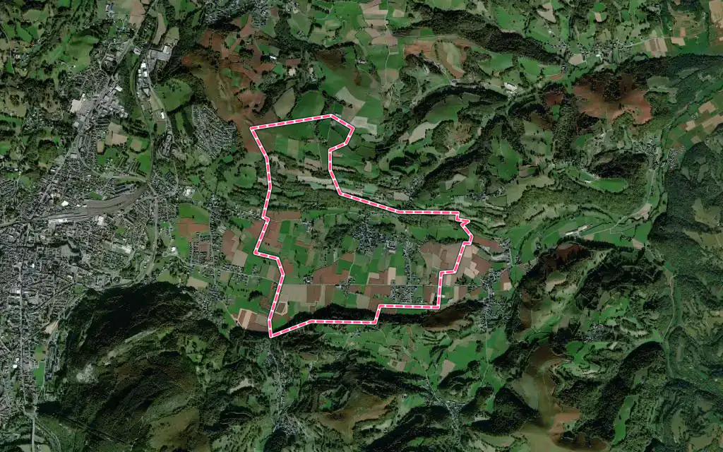 Vue satellite de Lézignan avec ses contours administratifs