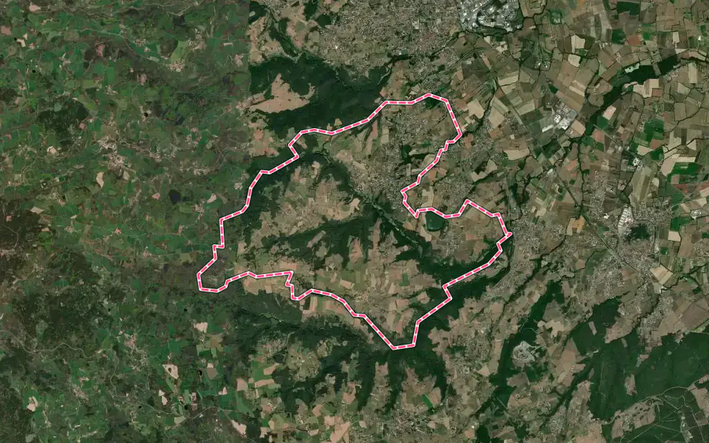 Vue satellite de Lézigneux avec ses contours administratifs