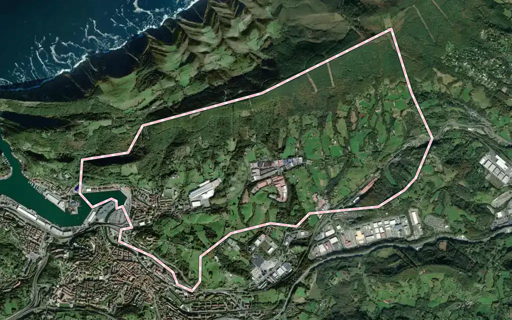 Vista satélite de Lezo con su contorno administrativo