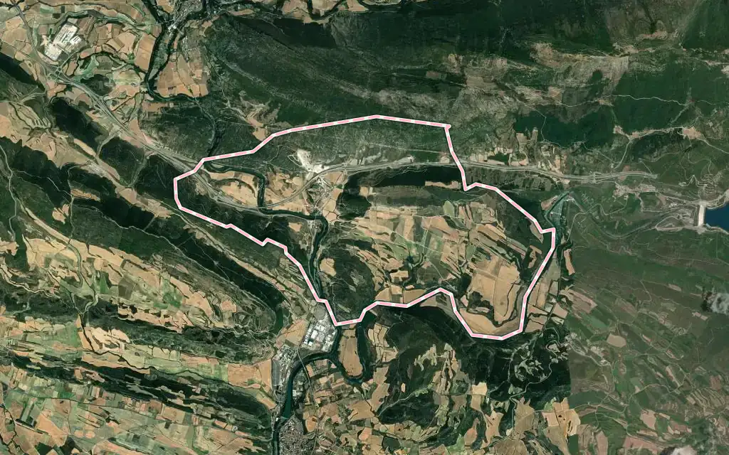 Vista satélite de Liédena con su contorno administrativo