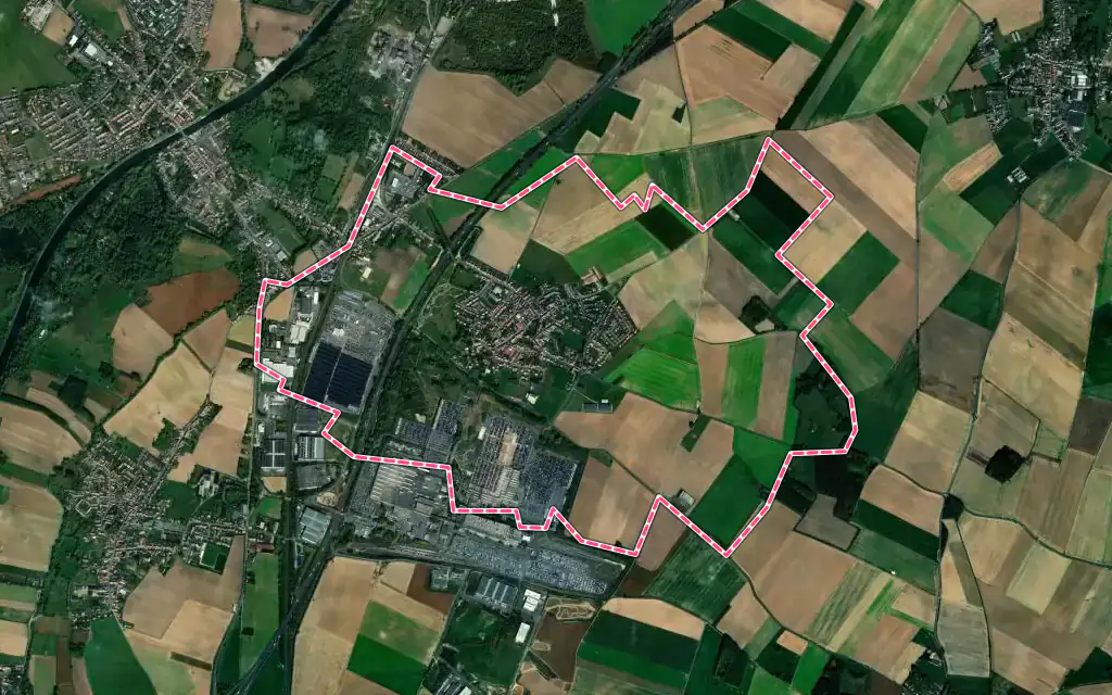 Vue satellite de Lieu-Saint-Amand avec ses contours administratifs