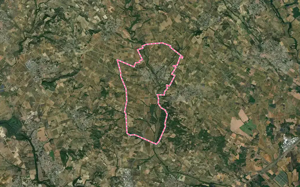 Vue satellite de Lieuran-lès-Béziers avec ses contours administratifs