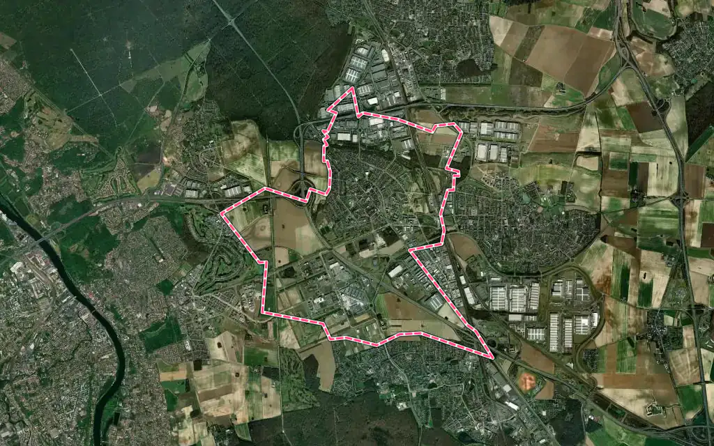 Vue satellite de Lieusaint avec ses contours administratifs