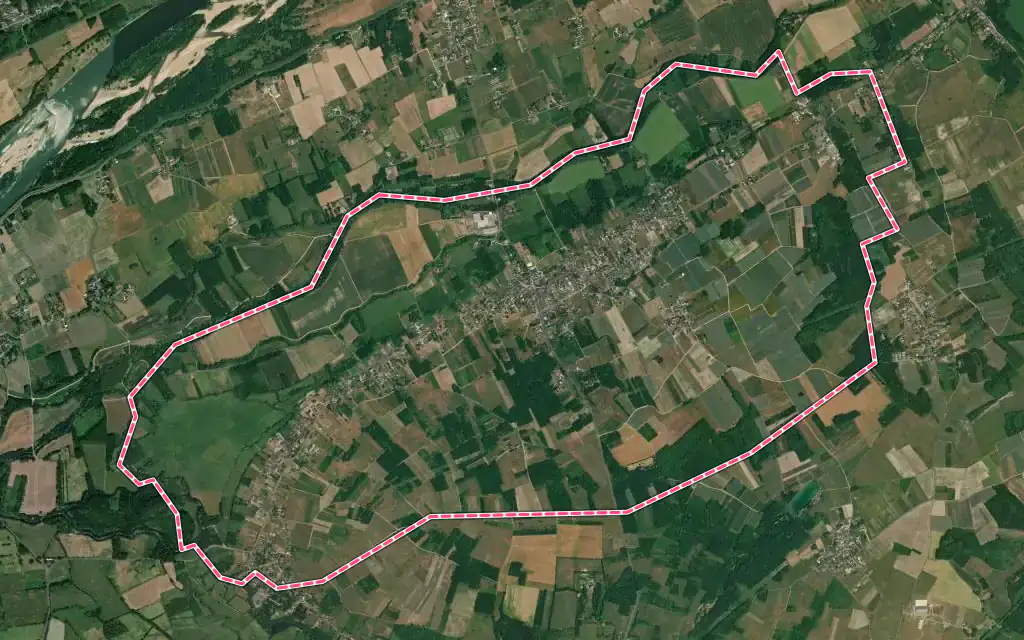 Vue satellite de Lignières-de-Touraine avec ses contours administratifs