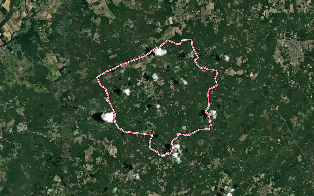 Vue satellite de Ligny-le-Ribault avec ses contours administratifs