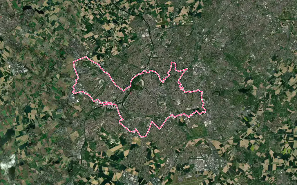 Vue satellite de Lille avec ses contours administratifs