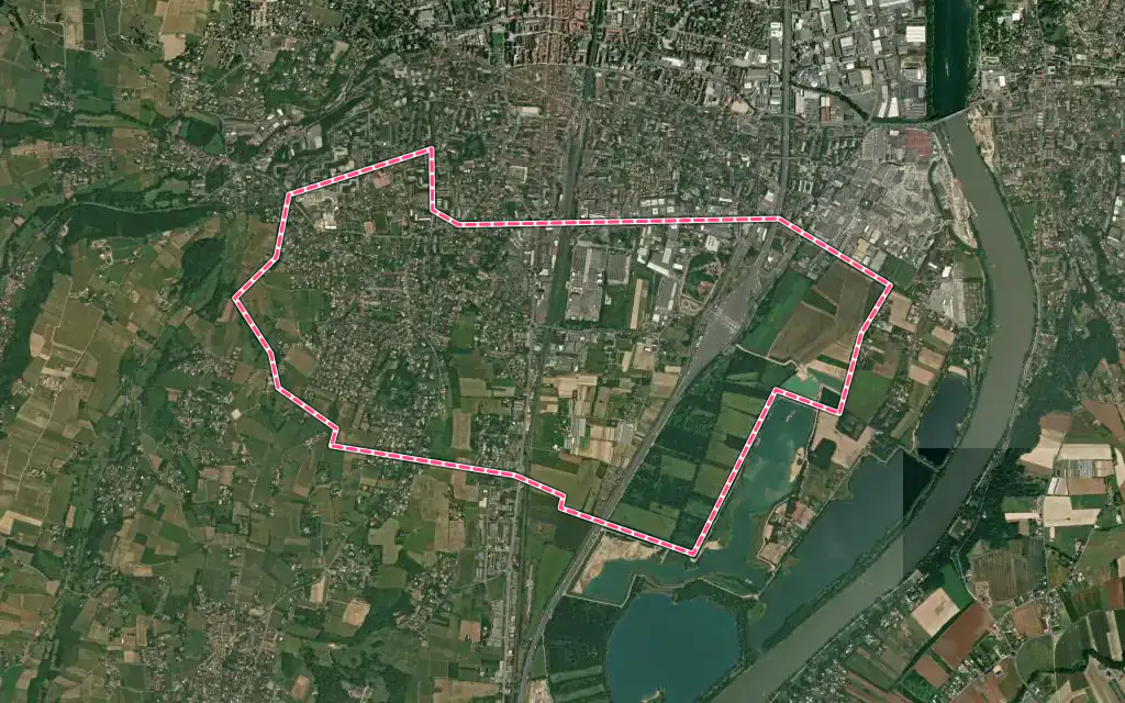 Vue satellite de Limas avec ses contours administratifs