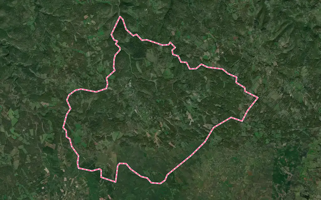 Vue satellite de Limogne-en-Quercy avec ses contours administratifs
