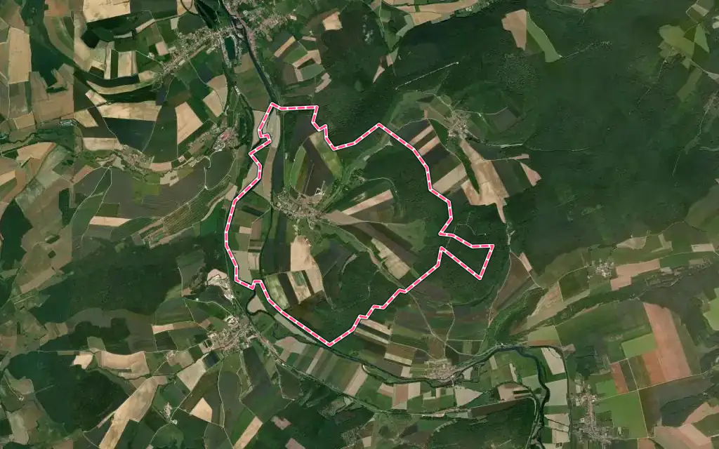 Vue satellite de Liny-devant-Dun avec ses contours administratifs