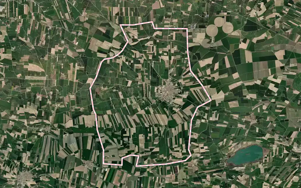 Vista satélite de Linyola con su contorno administrativo