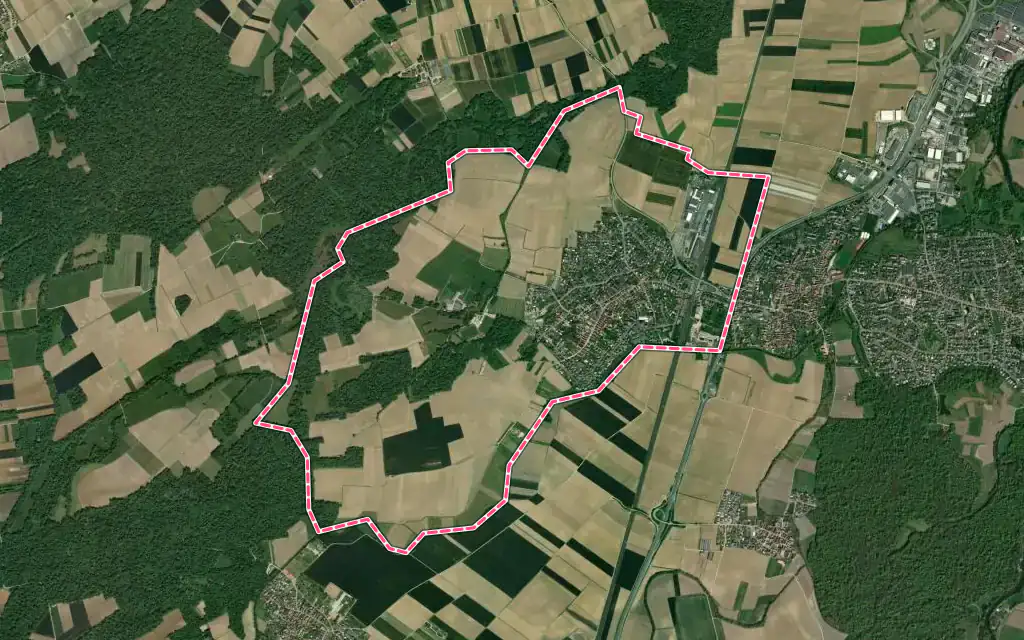 Vue satellite de Lipsheim avec ses contours administratifs
