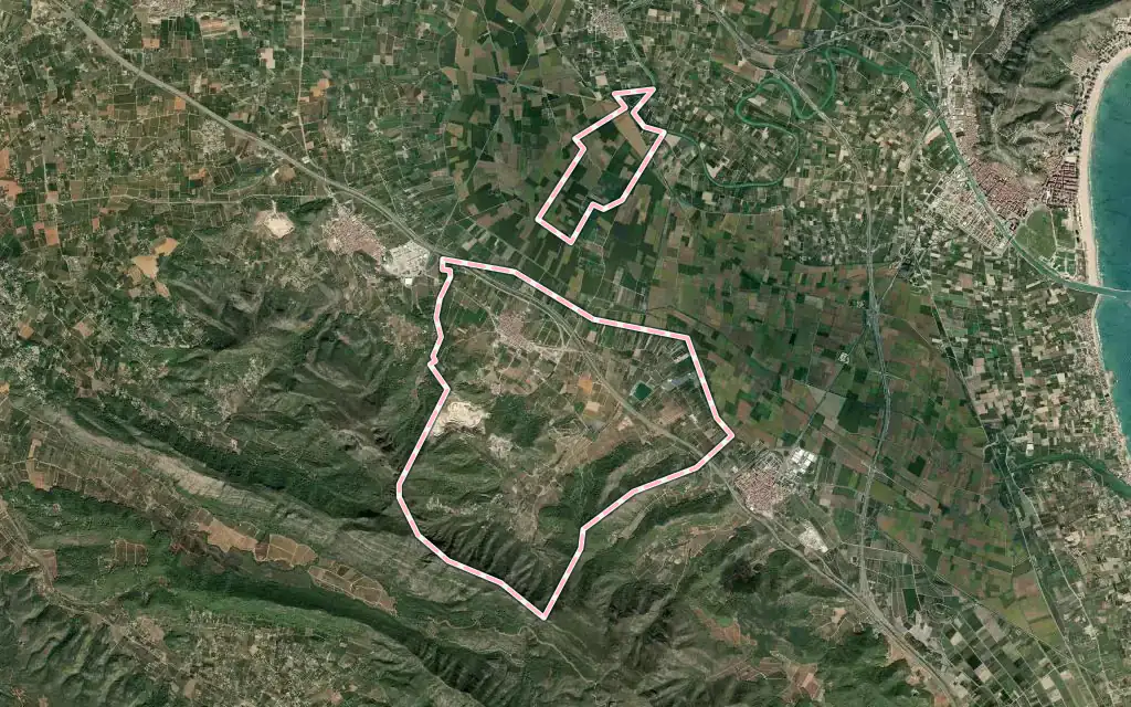 Vista satélite de Llaurí con su contorno administrativo
