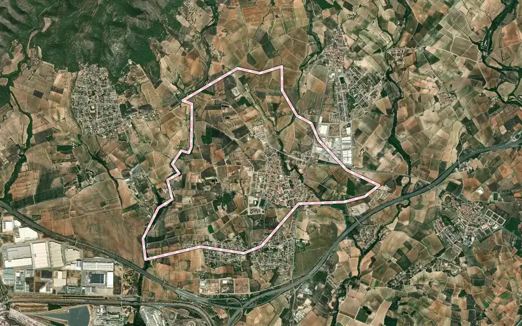 Vista satélite de Llorenç del Penedès con su contorno administrativo