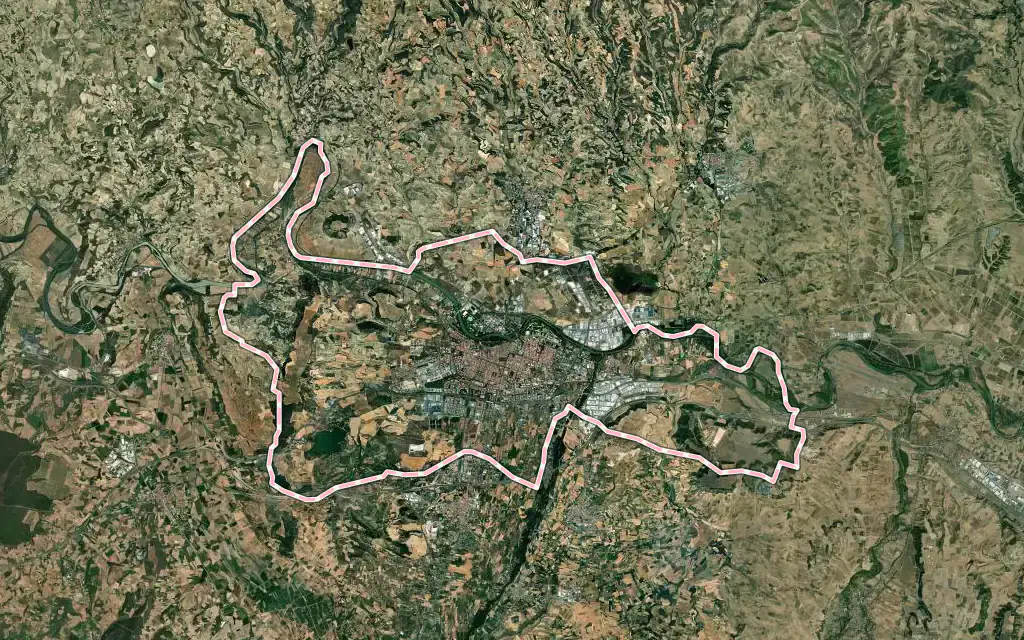 Vista satélite de Logroño con su contorno administrativo
