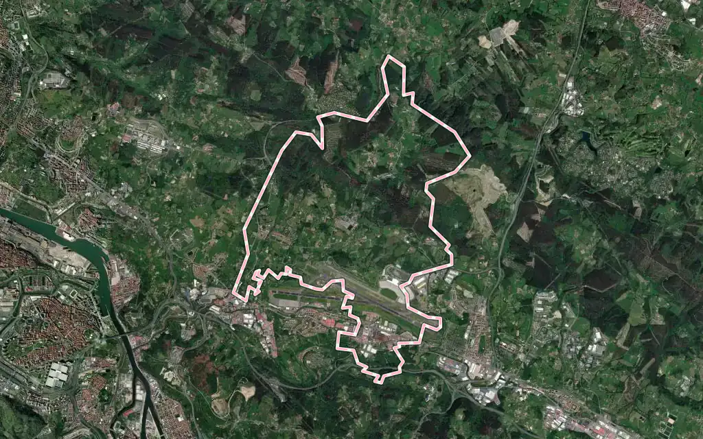 Vista satélite de Loiu con su contorno administrativo