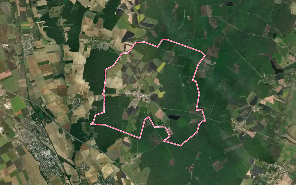 Vue satellite de Longchamp avec ses contours administratifs