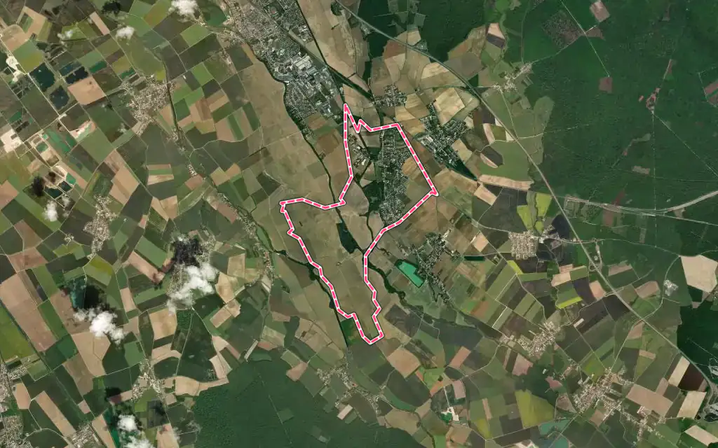 Vue satellite de Longeault-Pluvault avec ses contours administratifs