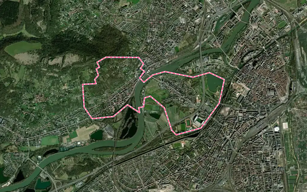 Vue satellite de Longeville-lès-Metz avec ses contours administratifs