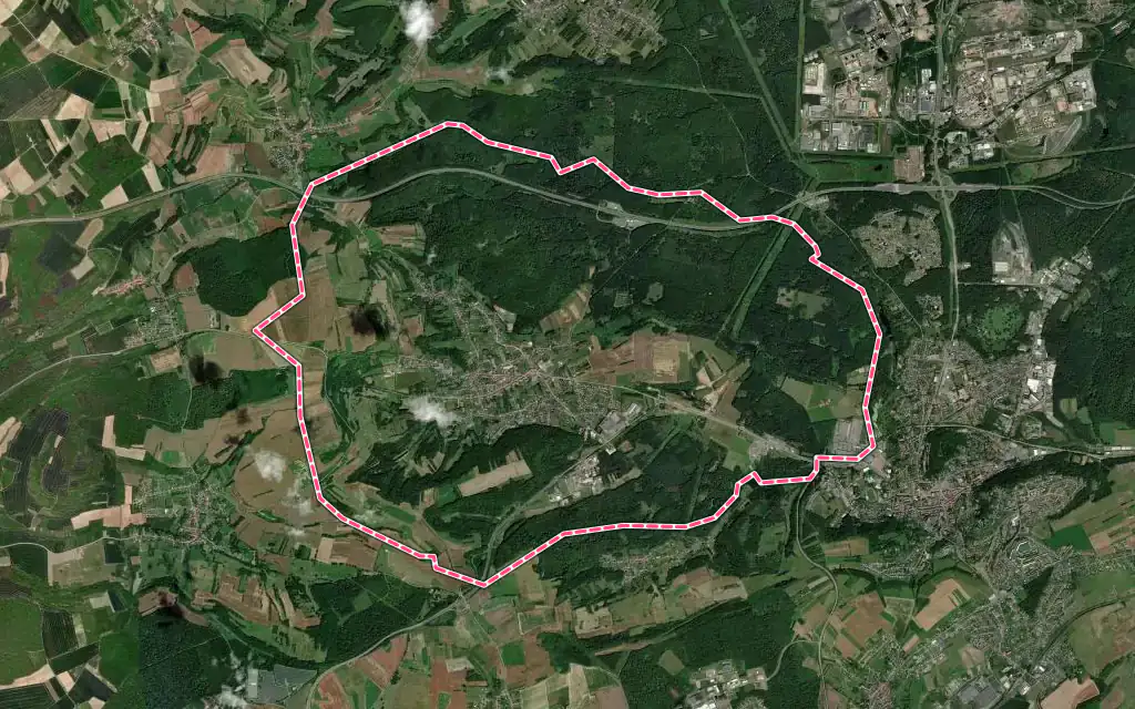 Vue satellite de Longeville-lès-Saint-Avold avec ses contours administratifs
