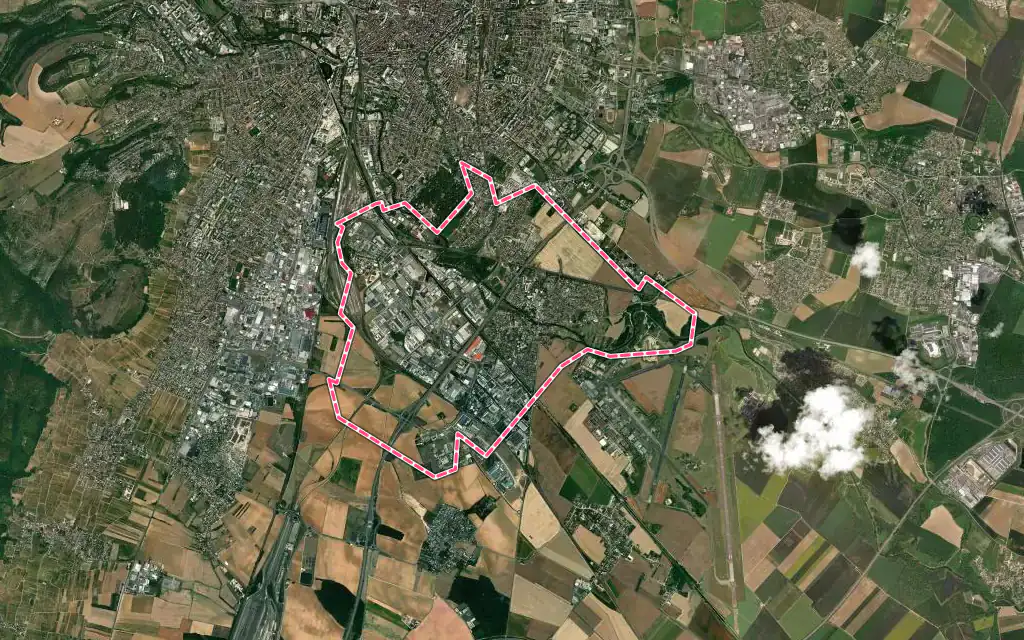 Vue satellite de Longvic avec ses contours administratifs
