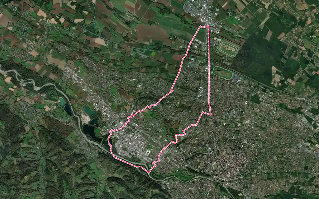 Vue satellite de Lons avec ses contours administratifs