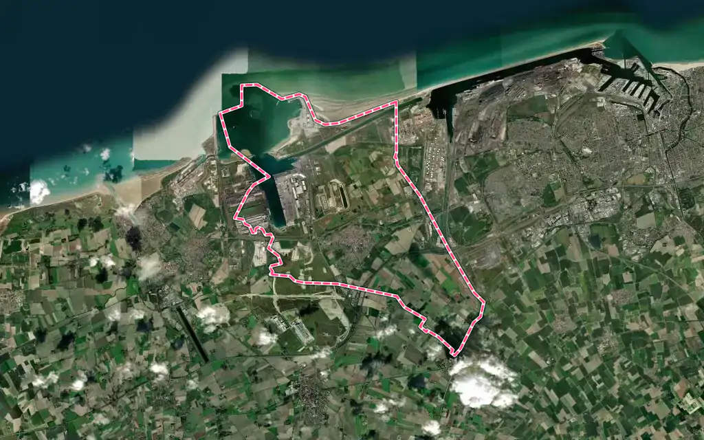 Vue satellite de Loon-Plage avec ses contours administratifs