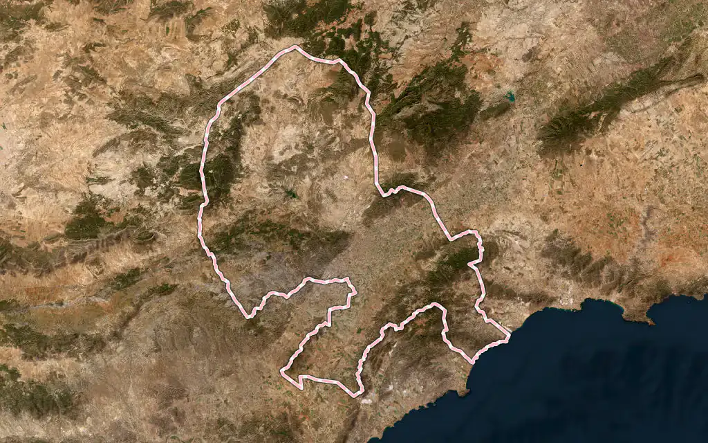Vista satélite de Lorca con su contorno administrativo
