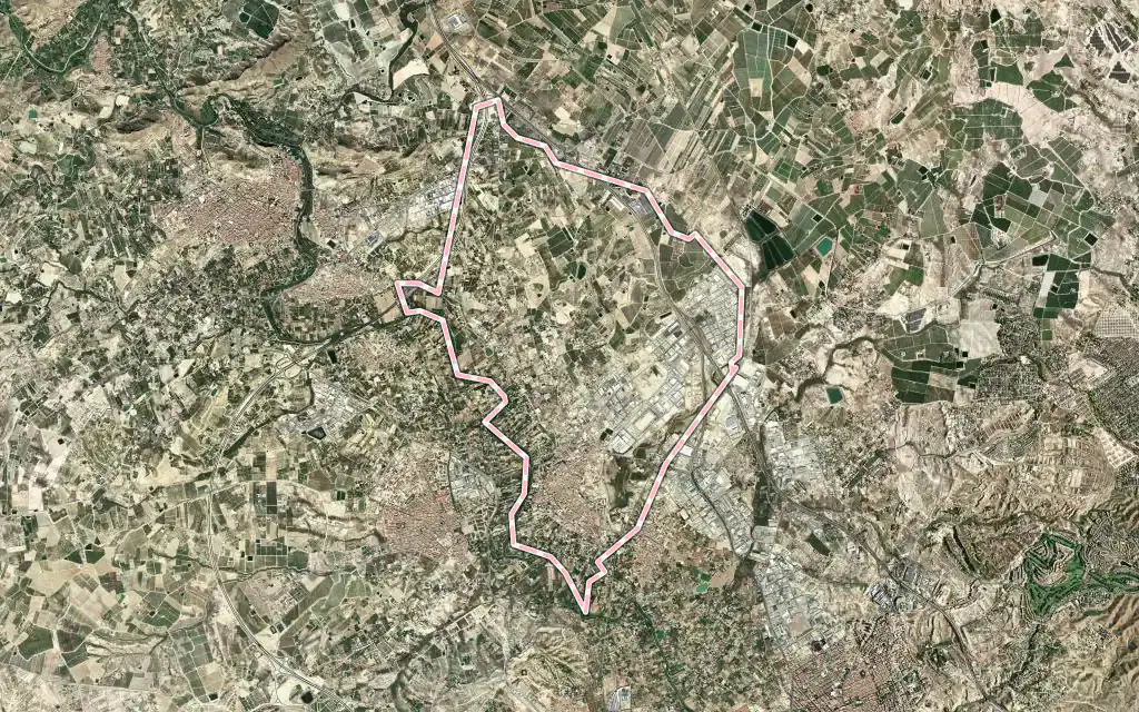 Vista satélite de Lorquí con su contorno administrativo