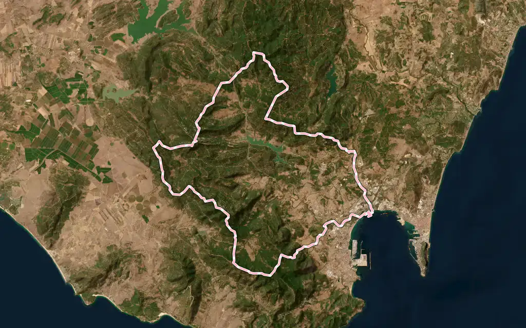 Vista satélite de Los-Barrios con su contorno administrativo