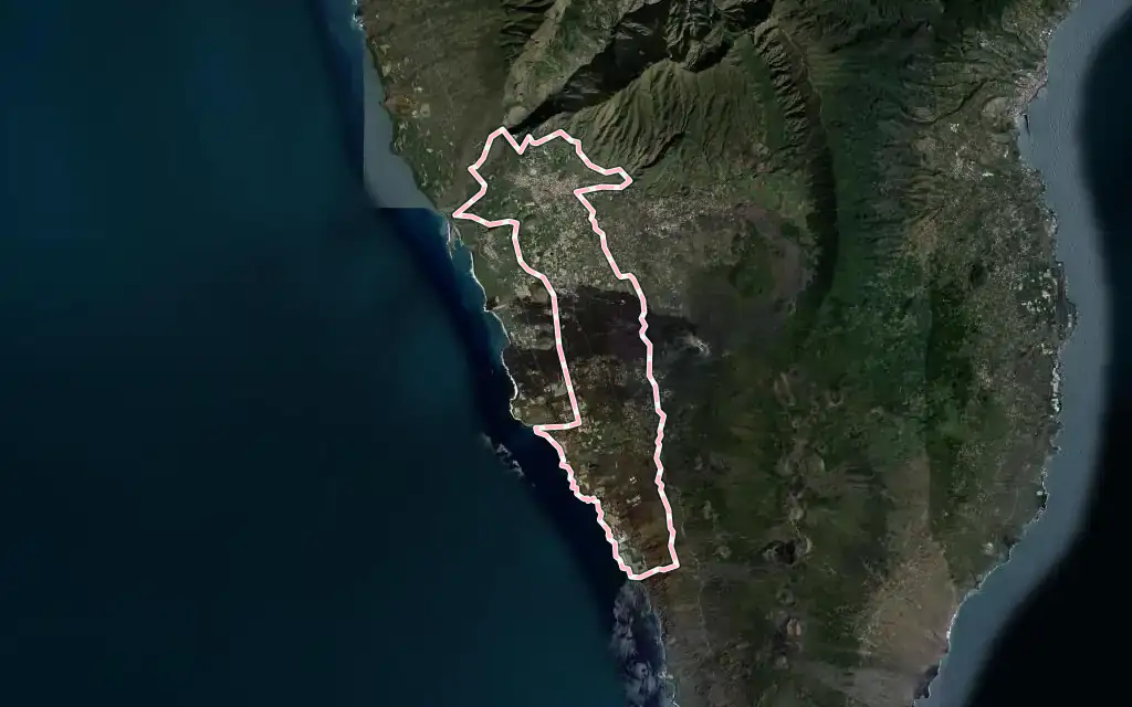 Vista satélite de Los Llanos de Aridane con su contorno administrativo