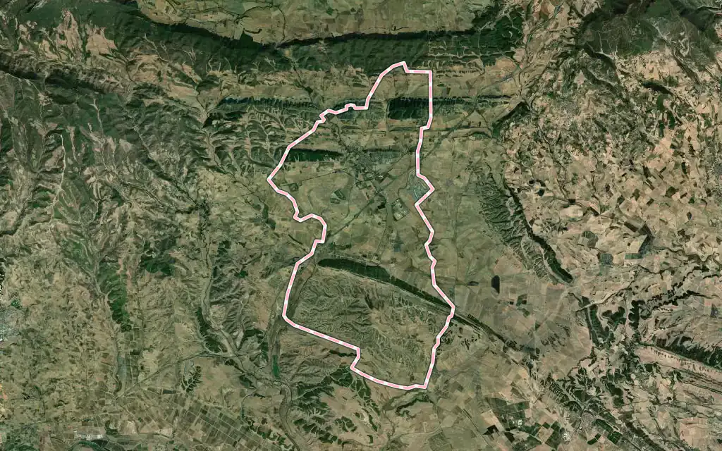 Vista satélite de Los Arcos con su contorno administrativo