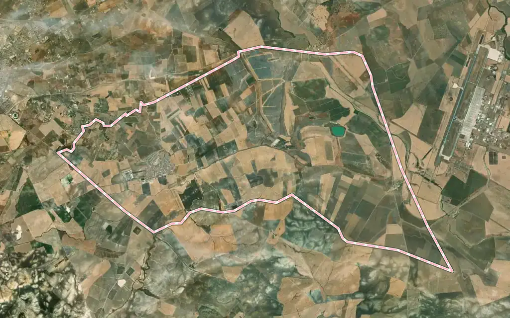 Vista satélite de Los Molares con su contorno administrativo