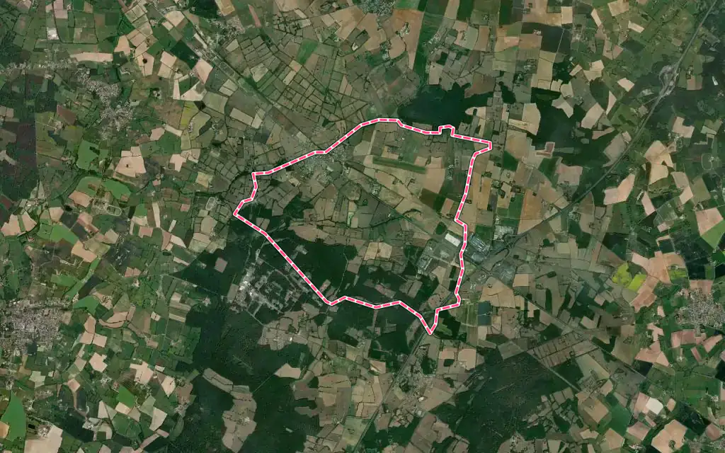 Vue satellite de Louailles avec ses contours administratifs