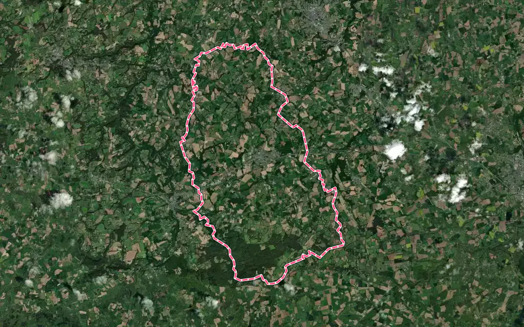 Vue satellite de Louargat avec ses contours administratifs