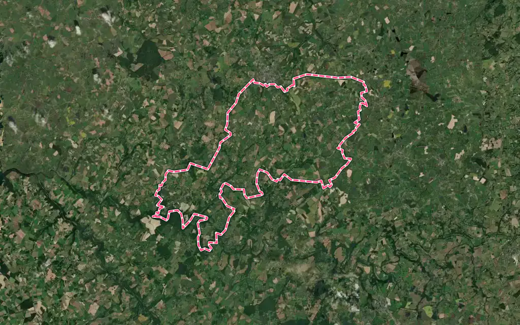 Vue satellite de Lourdoueix-Saint-Pierre avec ses contours administratifs