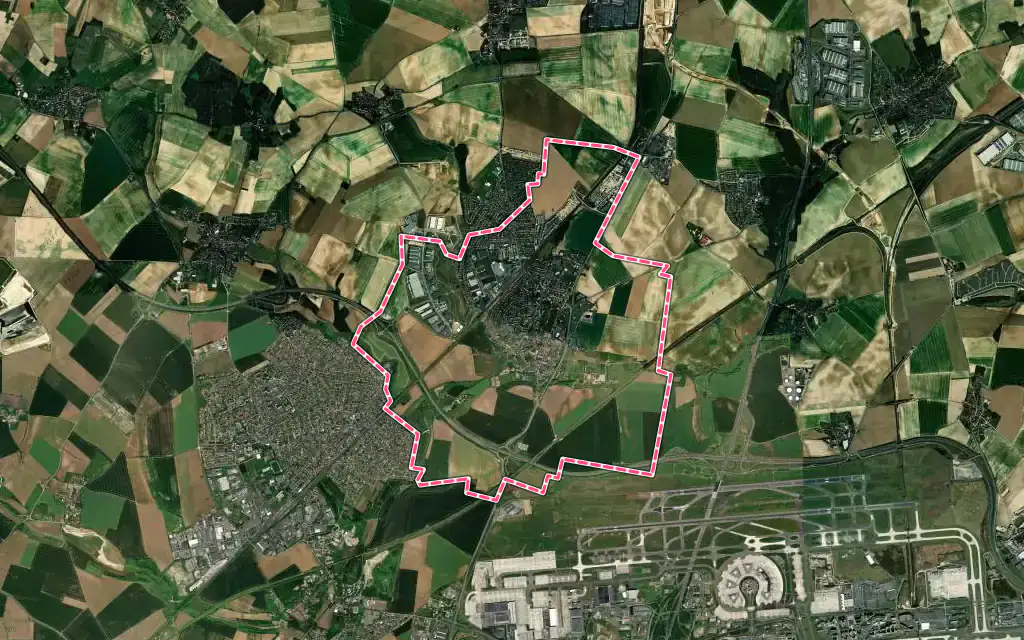 Vue satellite de Louvres avec ses contours administratifs