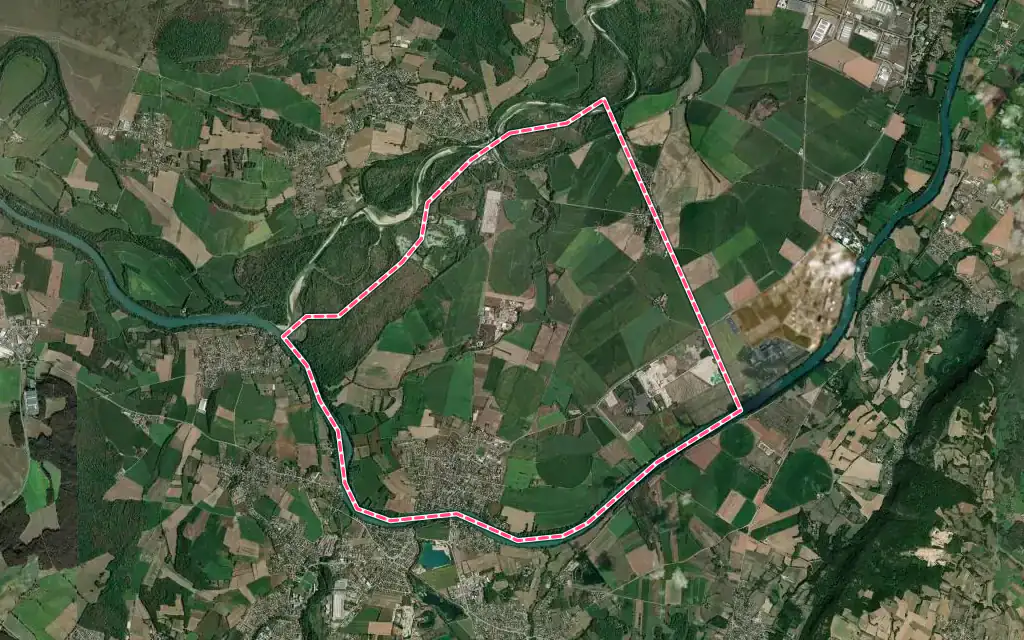 Vue satellite de Loyettes avec ses contours administratifs