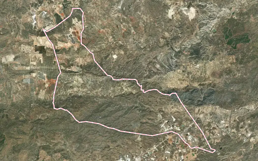Vista satélite de Lucainena de las Torres con su contorno administrativo