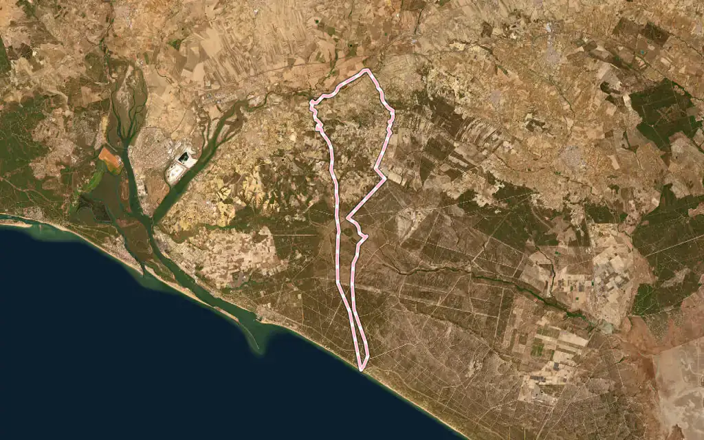 Vista satélite de Lucena del Puerto con su contorno administrativo