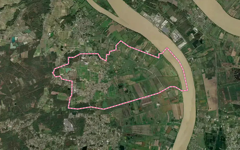 Vue satellite de Ludon-Médoc avec ses contours administratifs
