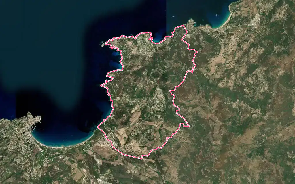 Vue satellite de Lumio avec ses contours administratifs