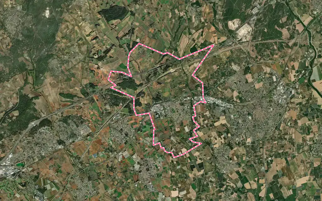 Vue satellite de Lunel-Viel avec ses contours administratifs
