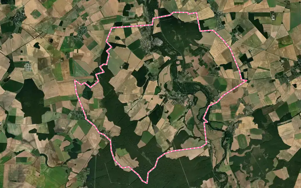Vue satellite de Lunery avec ses contours administratifs