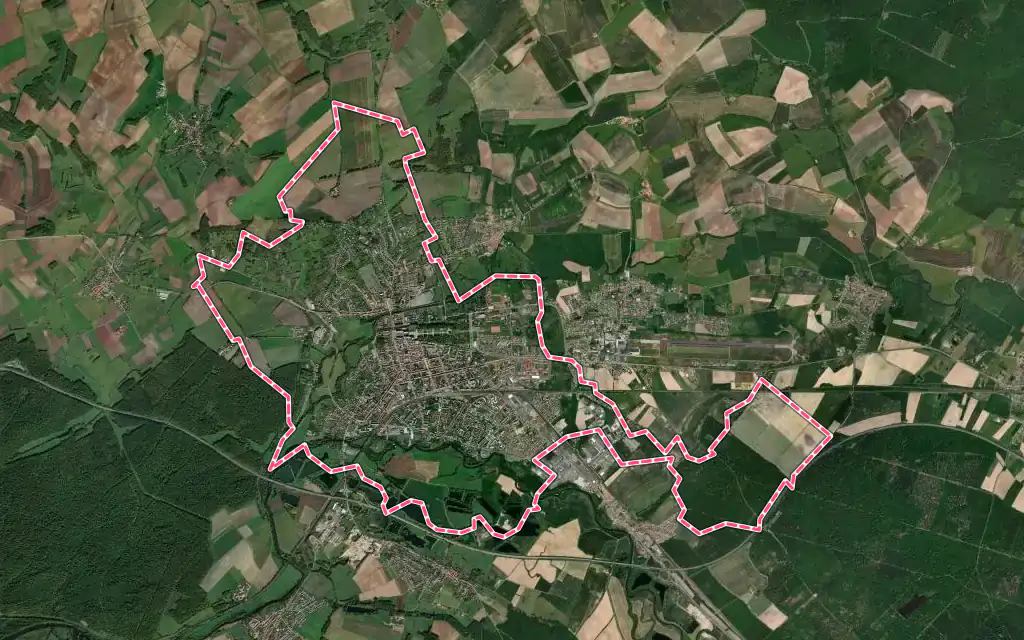Vue satellite de Lunéville avec ses contours administratifs